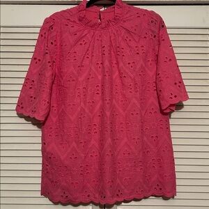 Chic Pink Eyelet Blouse for Women